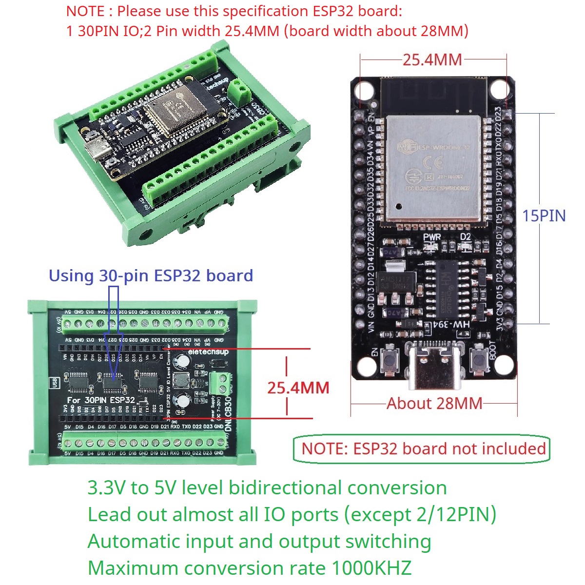 ESP32 30P DIN Rail Adapter, 3. – обзор и цена Level Shifter 3.3V